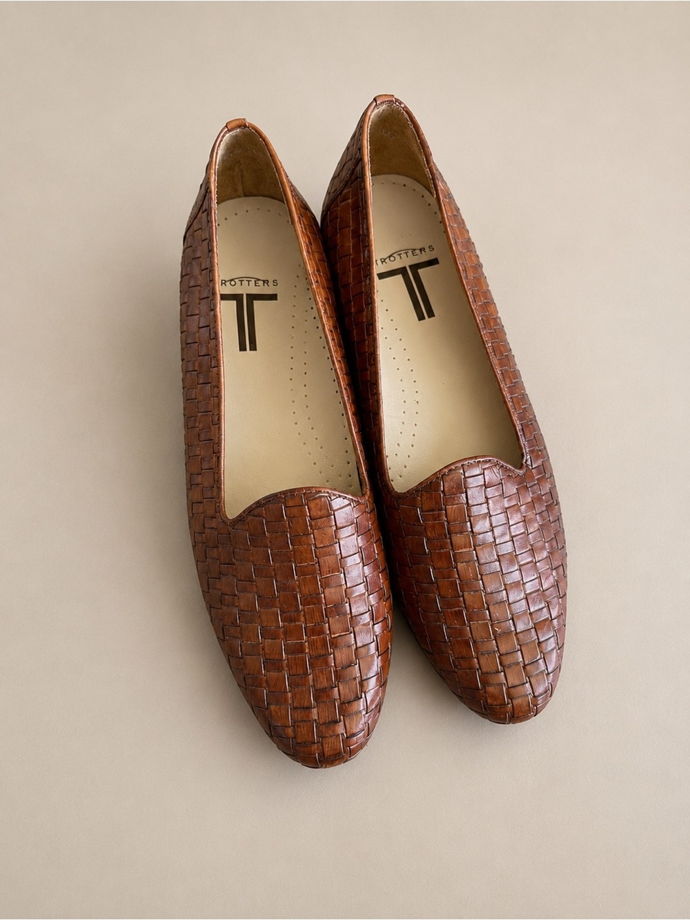 Trotters Liz Brown Woven Cognac Leather Loafer Flats Size 7.5N